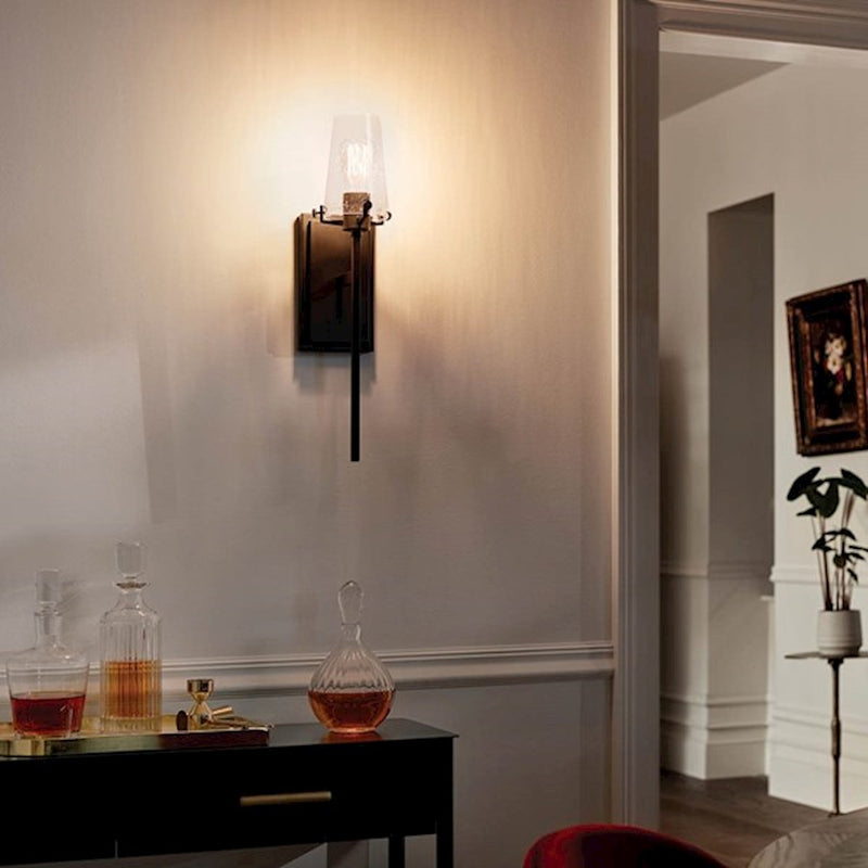 Kichler Alton 22in 1-Light Wall Sconce | Traditional Champagne Bronze Steel and Seeded Glass | Bathroom & Hallway | 5 x 22 x 7.5 in | Model 45295CPZ