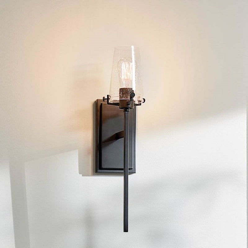 Kichler Alton 22in 1-Light Wall Sconce | Traditional Champagne Bronze Steel and Seeded Glass | Bathroom & Hallway | 5 x 22 x 7.5 in | Model 45295CPZ