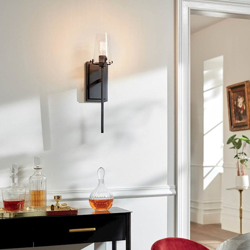 Kichler Alton 22in 1-Light Wall Sconce | Traditional Champagne Bronze Steel and Seeded Glass | Bathroom & Hallway | 5 x 22 x 7.5 in | Model 45295CPZ
