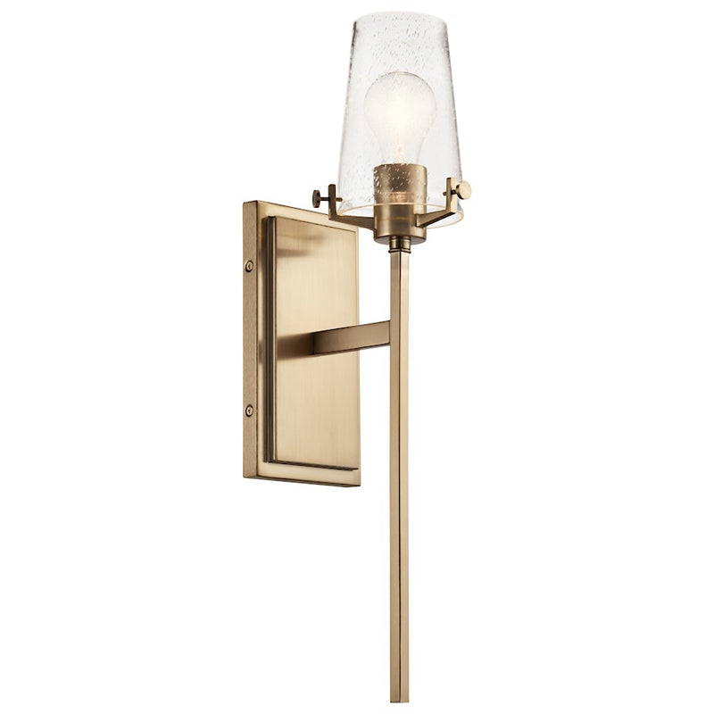 Kichler Alton 22in 1-Light Wall Sconce | Traditional Champagne Bronze Steel and Seeded Glass | Bathroom & Hallway | 5 x 22 x 7.5 in | Model 45295CPZ