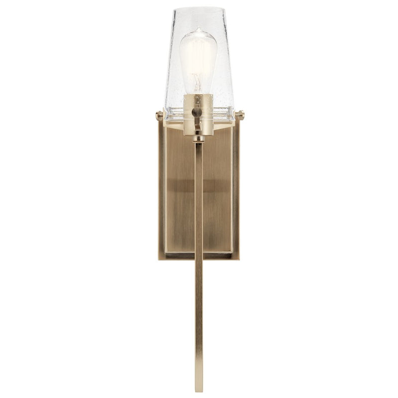 Kichler Alton 22in 1-Light Wall Sconce | Traditional Champagne Bronze Steel and Seeded Glass | Bathroom & Hallway | 5 x 22 x 7.5 in | Model 45295CPZ