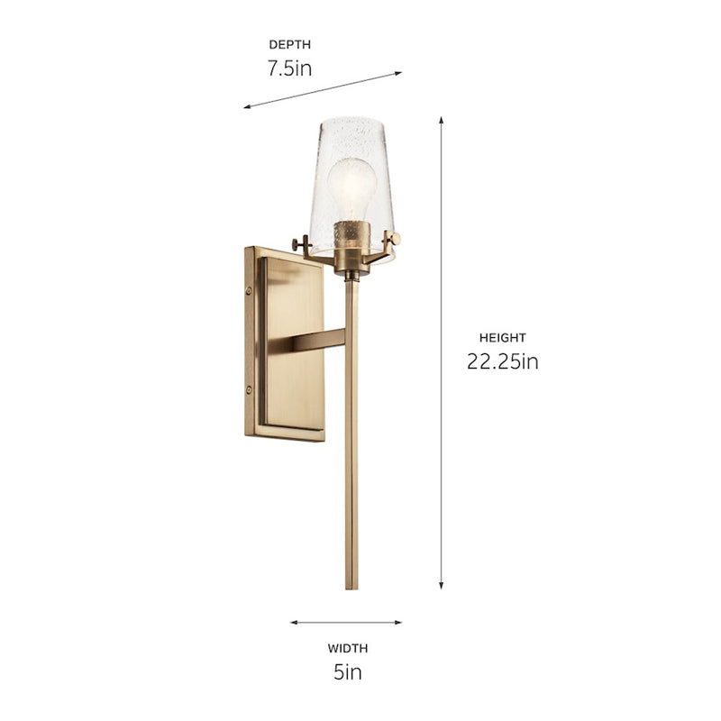 Kichler Alton 22in 1-Light Wall Sconce | Traditional Champagne Bronze Steel and Seeded Glass | Bathroom & Hallway | 5 x 22 x 7.5 in | Model 45295CPZ
