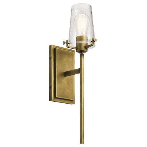 Kichler Alton 1-Light Wall Sconce | Natural Brass and Clear Seeded Glass | Hallway & Bathroom Accent | 5 x 22 in, Damp Rated | Model 45295NBR