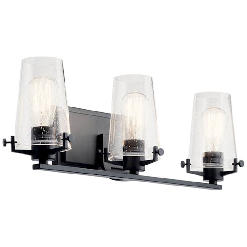 Kichler Alton 34in 4-Light Bath Vanity Light | Industrial Champagne Bronze and Seeded Glass | Bathroom Vanity | 34 x 8 x 8 in | Model 45298CPZ