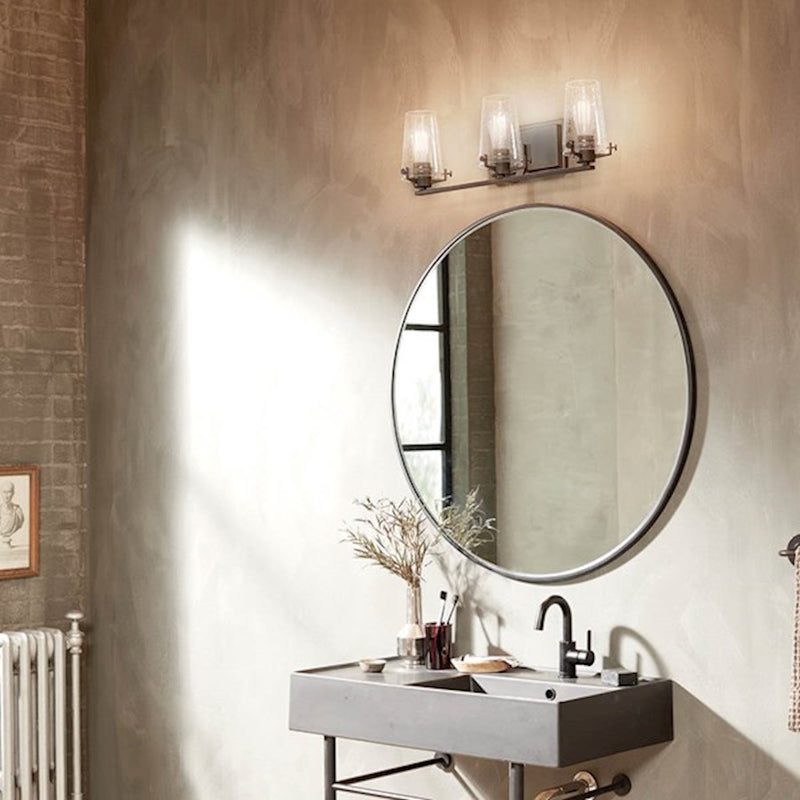 Kichler Alton 34in 4-Light Bath Vanity Light | Industrial Champagne Bronze and Seeded Glass | Bathroom Vanity | 34 x 8 x 8 in | Model 45298CPZ