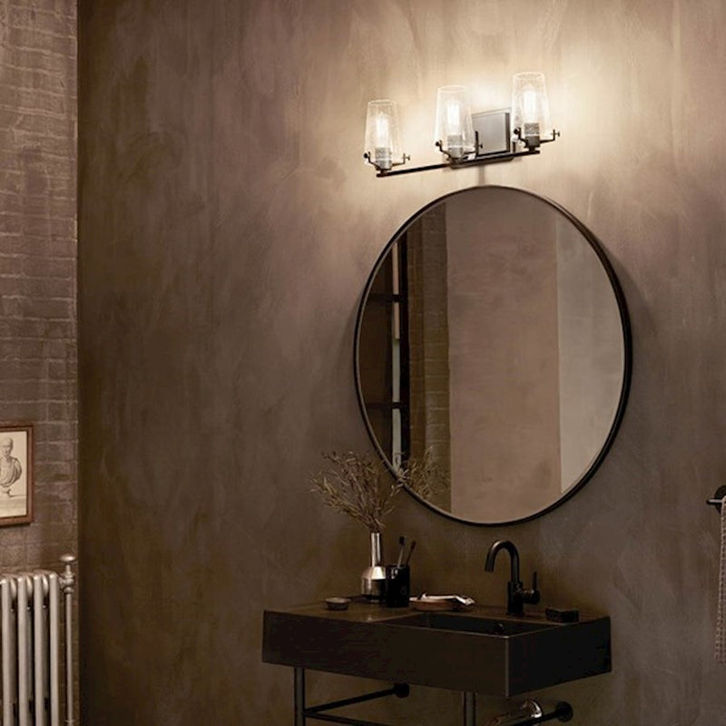 Kichler Alton 34in 4-Light Bath Vanity Light | Industrial Champagne Bronze and Seeded Glass | Bathroom Vanity | 34 x 8 x 8 in | Model 45298CPZ