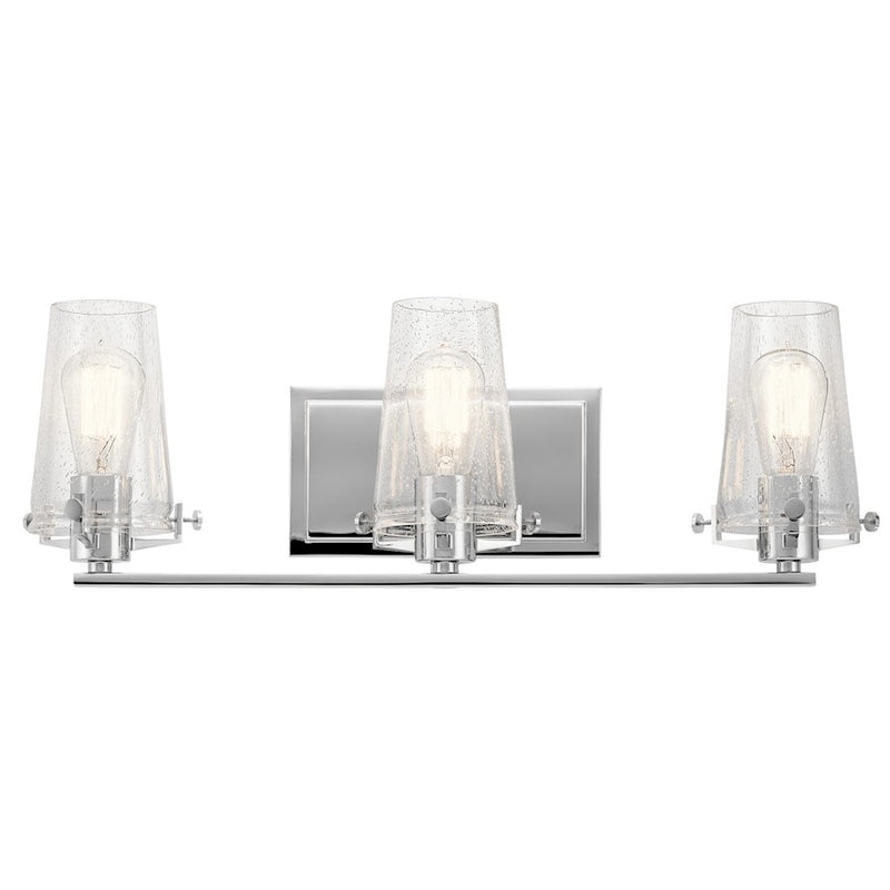 Kichler Alton 24in 3-Light Bath Vanity | Contemporary Chrome and Clear Seeded Glass | Bathroom Vanity | 24 x 8 in | Model 45297CH