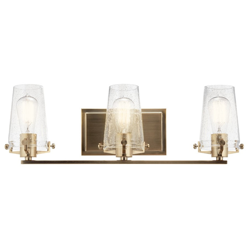 Kichler Alton 3-Light 24in Vanity Light | Industrial Black Steel & Clear Seeded Glass | Bathroom Vanity Light | 3x100W Max A19, Damp-Rated | Model 45297BK