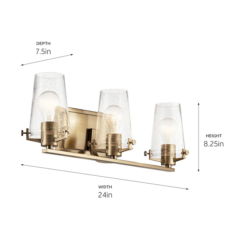 Kichler Alton 3-Light 24in Vanity Light | Industrial Black Steel & Clear Seeded Glass | Bathroom Vanity Light | 3x100W Max A19, Damp-Rated | Model 45297BK