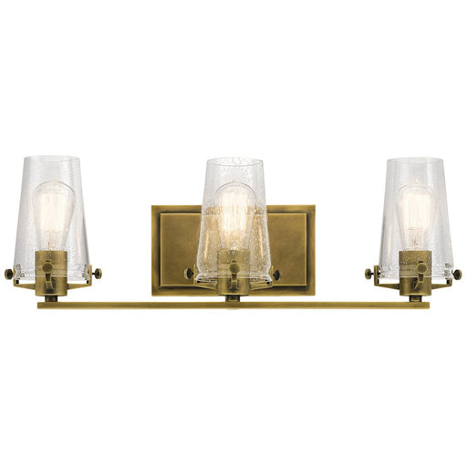 Kichler Alton 24in 3-Light Vanity Light | Contemporary Natural Brass and Clear Seeded Glass | Bathroom Vanity | 24 x 8 in | Model 45297NBR