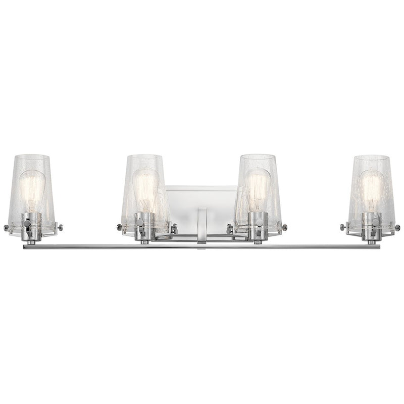 Kichler Alton 34in 4-Light Vanity Light | Contemporary Chrome and Clear Seeded Glass | Bathroom Vanity | 34 x 8 x 7.5 in | Model 45298CH