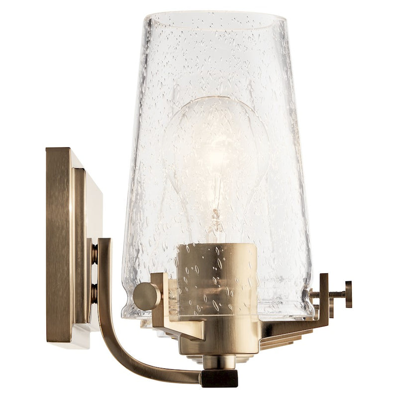 Kichler Alton 34in 4-Light Bath Vanity Light | Industrial Champagne Bronze and Seeded Glass | Bathroom Vanity | 34 x 8 x 8 in | Model 45298CPZ
