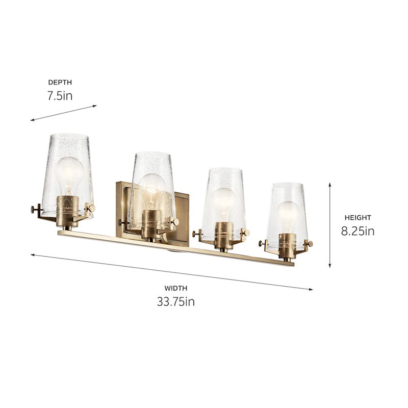 Kichler Alton 34in 4-Light Bath Vanity Light | Industrial Champagne Bronze and Seeded Glass | Bathroom Vanity | 34 x 8 x 8 in | Model 45298CPZ