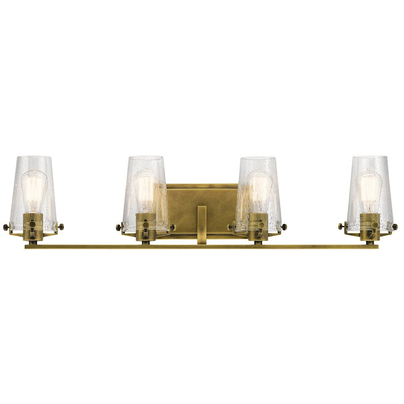 Kichler Alton 34in 4-Light Bathroom Vanity Light | Contemporary Natural Brass and Clear Seeded Glass | Bathroom & Powder Room | Model 45298NBR