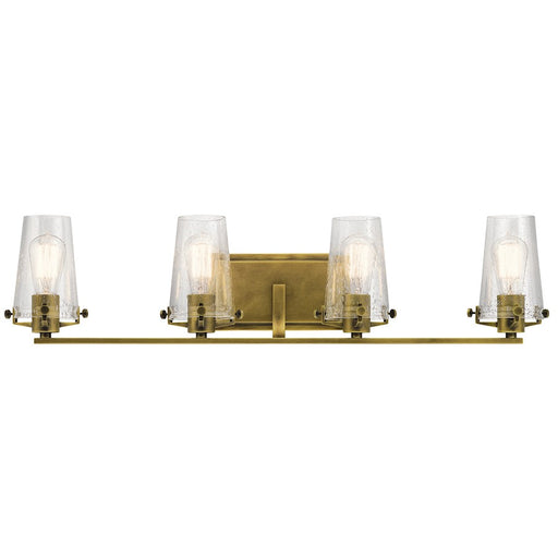 Kichler Alton 34in 4-Light Bathroom Vanity Light | Contemporary Natural Brass and Clear Seeded Glass | Bathroom & Powder Room | Model 45298NBR