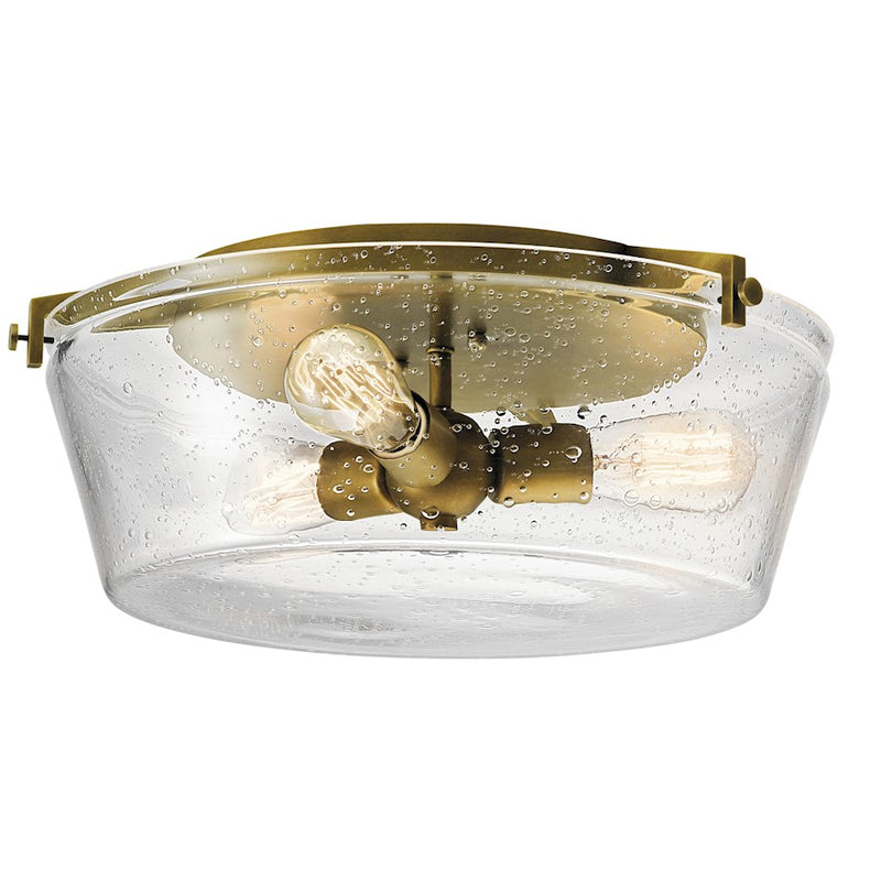 Kichler Alton 18.5in 3-Light Flush Mount | Contemporary Natural Brass and Clear Seeded Glass | Bedroom & Hallway | 18.5 x 7.5 in | Model 45299NBR