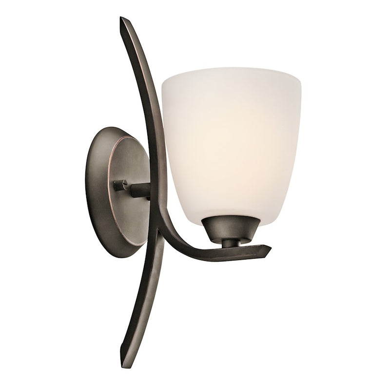 Kichler Granby 1-Light Wall Sconce | Transitional Olde Bronze and Satin Etched Cased Opal Glass | Hallway & Bathroom Accent | Model 45358OZ