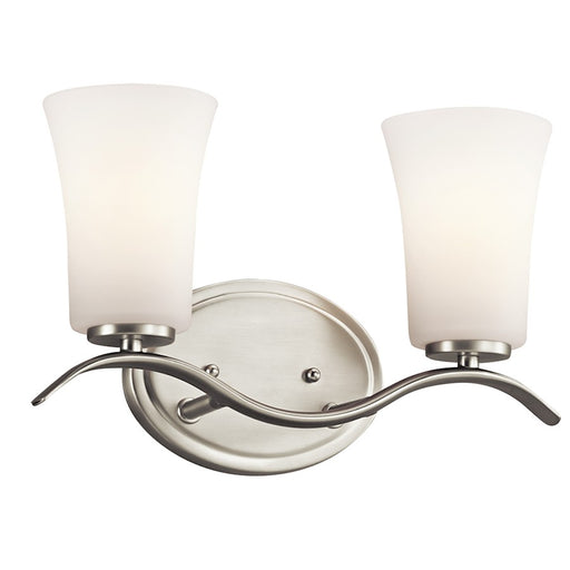 Kichler Armida 14in 2-Light Vanity Light | Transitional Brushed Nickel and Satin Etched White Glass | Bathroom Vanity | 14 x 8.75 in | Model 45375NI