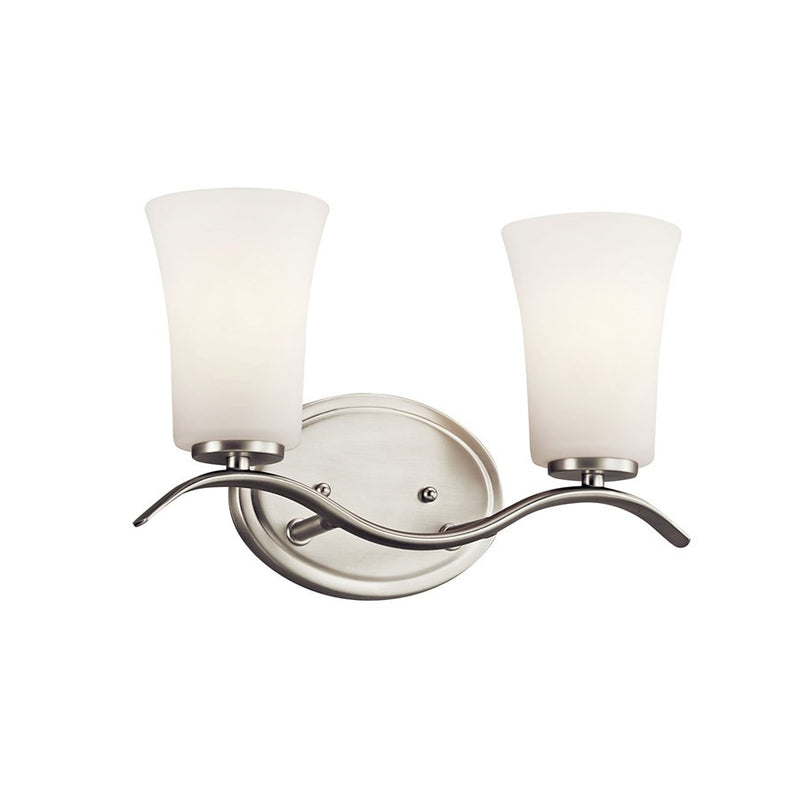 Kichler Armida Bath 2-Light Vanity Light | Contemporary Brushed Nickel Steel | Bathroom Vanity | 14in W x 9in H | Model 45375NIL18