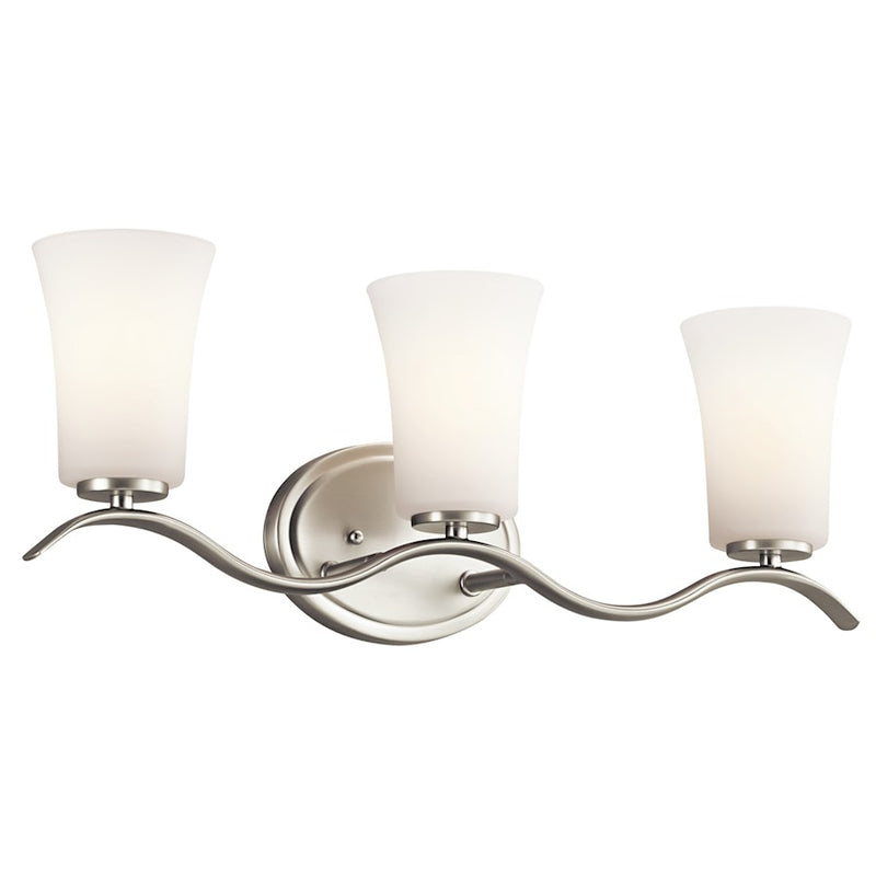 Kichler Armida 23in 3-Light Bath Vanity Light | Transitional Brushed Nickel and Satin Etched White Glass | Bathroom Vanity | Model 45376NI