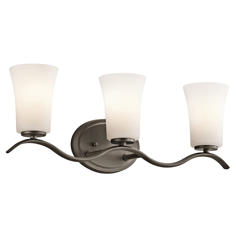 Kichler Armida 23in 3-Light Bath Vanity Light | Transitional Olde Bronze and Satin Etched White Glass | Bathroom Vanity | 23 x 8.5 in | Model 45376OZ