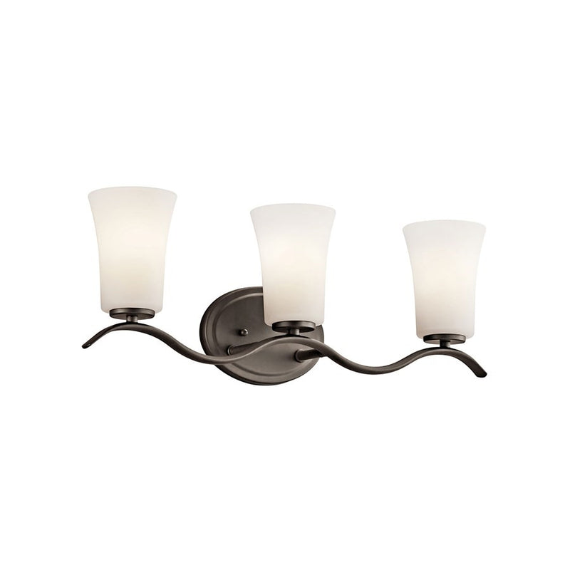 Kichler Armida 23in 3-Light Vanity Light | Olde Bronze Steel and Satin Etched Glass | Bathroom Vanity | 23 x 8.5 in | Model 45376OZL18