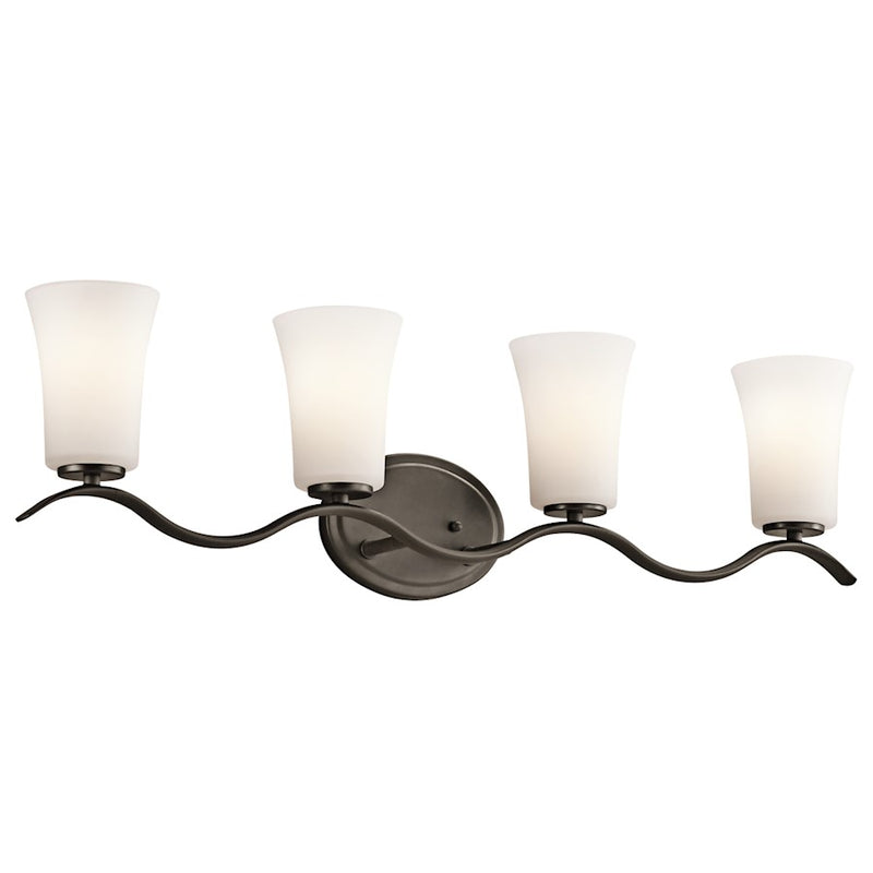 Kichler Armida 4-Light Bath Vanity Light | Transitional Olde Bronze and Satin Etched White Glass | Bathroom Vanity | 32 x 6 x 9 in | Model 45377OZ