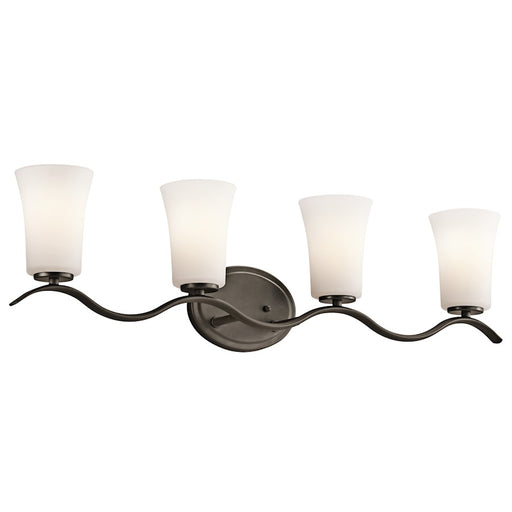 Kichler Armida 4-Light Bath Vanity Light | Transitional Olde Bronze and Satin Etched White Glass | Bathroom Vanity | 32 x 6 x 9 in | Model 45377OZ
