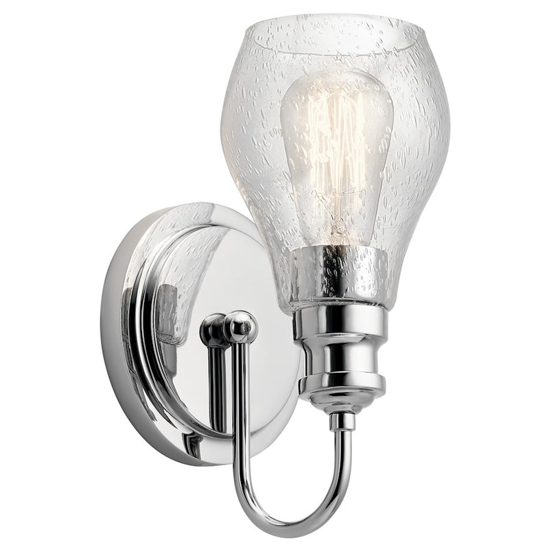 Kichler Greenbrier 10in Wall Sconce 1-Light | Transitional Chrome and Clear Seeded Glass | Bathroom Vanity & Hallway | Model 45390CH