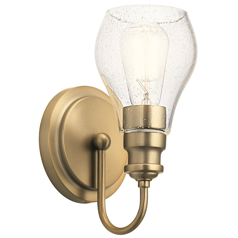 Kichler Greenbrier 1-Light Wall Sconce | Brushed Nickel and Clear Seeded Glass | Bathroom & Hallway Accent | 6.5 in Extension | Model 45390NI