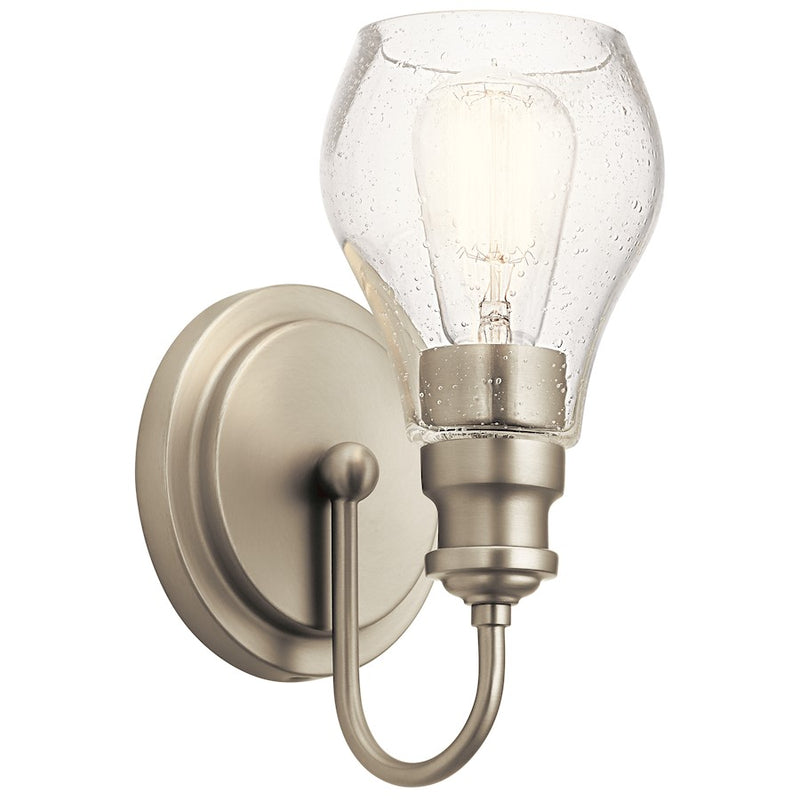Kichler Greenbrier 1-Light Wall Sconce | Brushed Nickel and Clear Seeded Glass | Bathroom & Hallway Accent | 6.5 in Extension | Model 45390NI