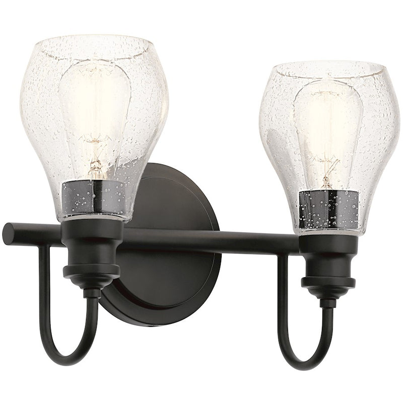 Kichler Greenbrier 2-Light Vanity Light | Transitional Black Steel and Clear Seeded Glass | Bathroom Vanity Light | 14.25 x 10.25 x 6.5 in | Model 45391BK
