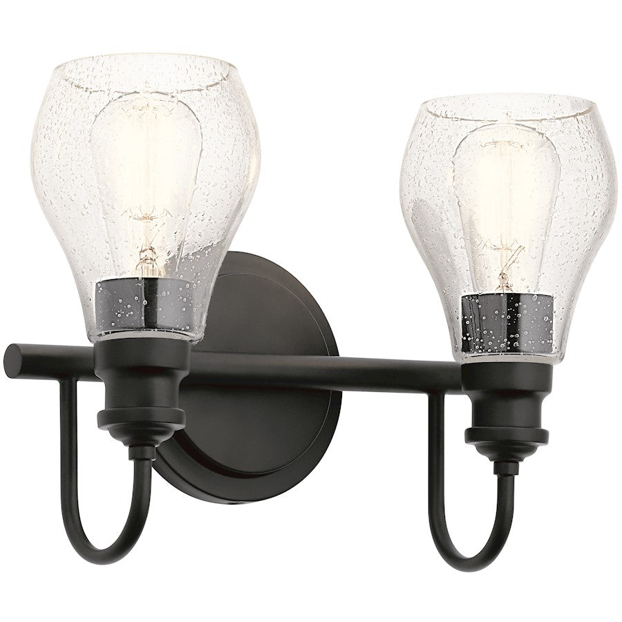 Kichler Greenbrier 2-Light Vanity Light | Transitional Black Steel and Clear Seeded Glass | Bathroom Vanity Light | 14.25 x 10.25 x 6.5 in | Model 45391BK