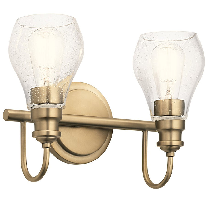 Kichler Greenbrier 2-Light Vanity Light | Transitional Black Steel and Clear Seeded Glass | Bathroom Vanity Light | Model 45391BK