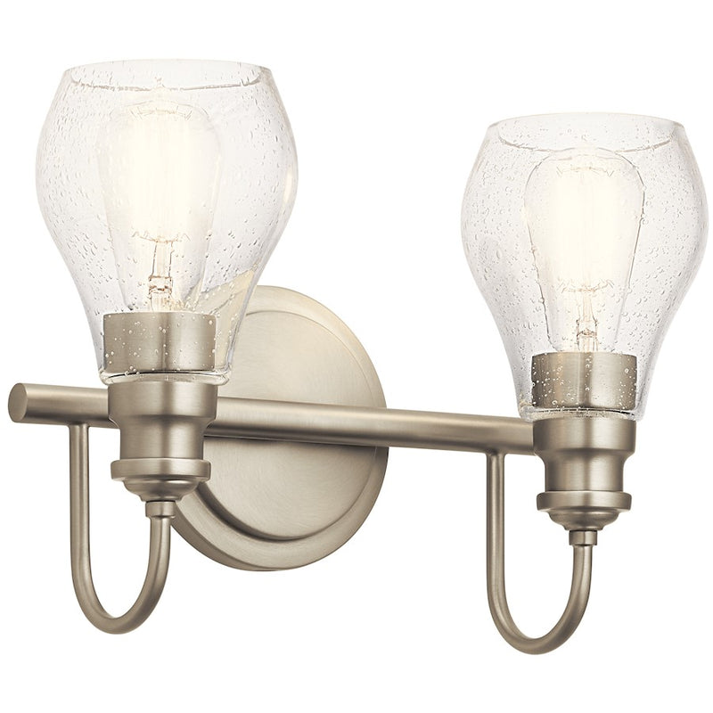 Kichler Greenbrier 2-Light Vanity Light | Transitional Black Steel and Clear Seeded Glass | Bathroom Vanity Light | Model 45391BK