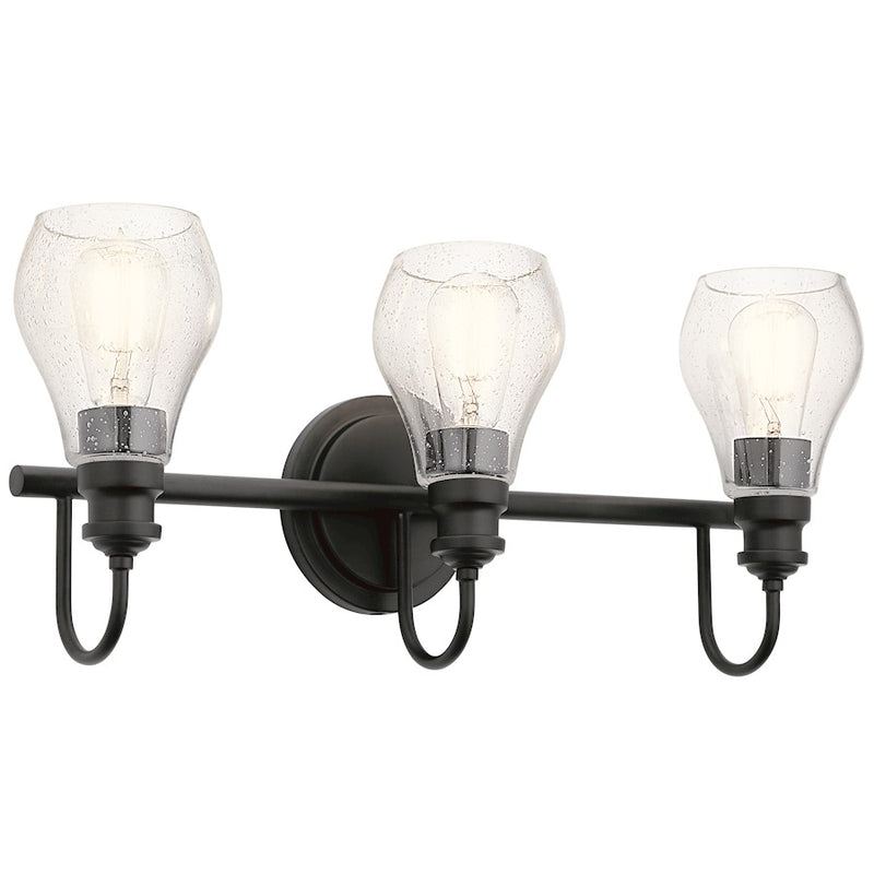 Kichler Greenbrier 2-Light Vanity Light | Transitional Black Steel and Clear Seeded Glass | Bathroom Vanity Light | Model 45391BK