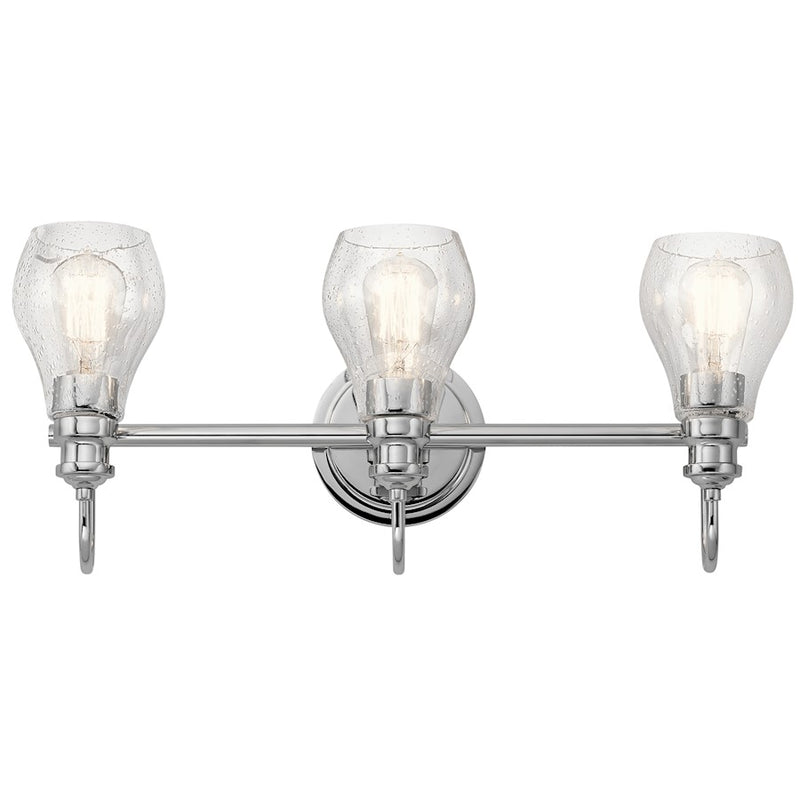 Kichler Greenbrier 24in 3-Light Bath Vanity | Transitional Chrome and Clear Seeded Glass | Bathroom Vanity Light | 24 x 10 in | Model 45392CH