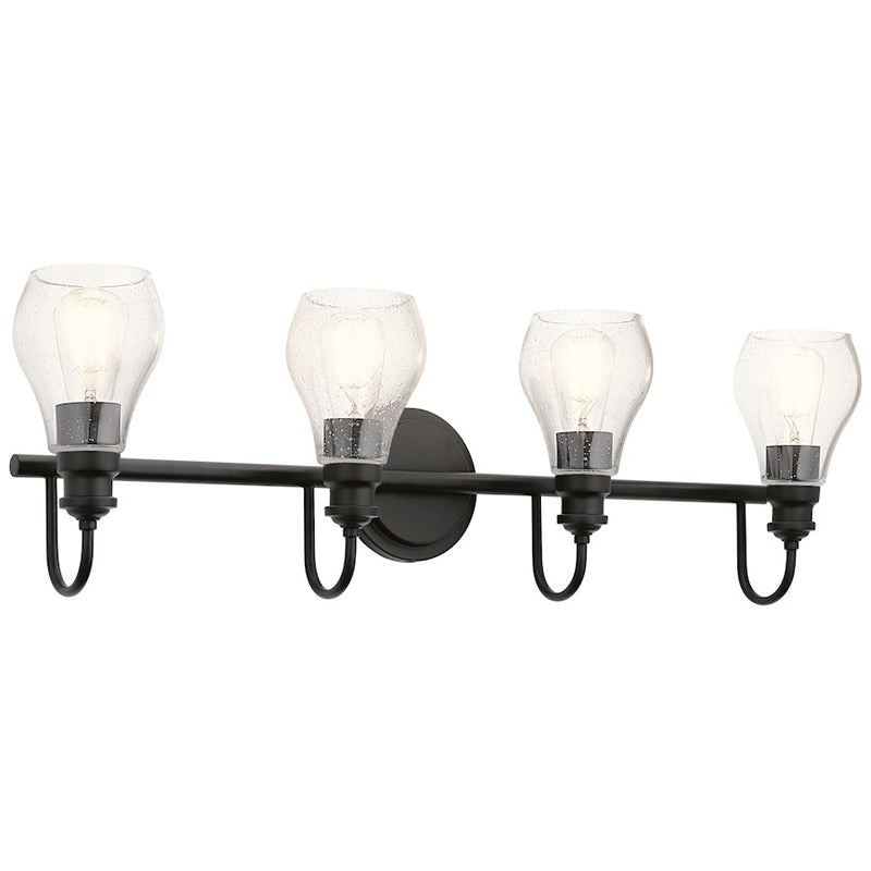 Kichler Greenbrier 2-Light Vanity Light | Transitional Black Steel and Clear Seeded Glass | Bathroom Vanity Light | Model 45391BK
