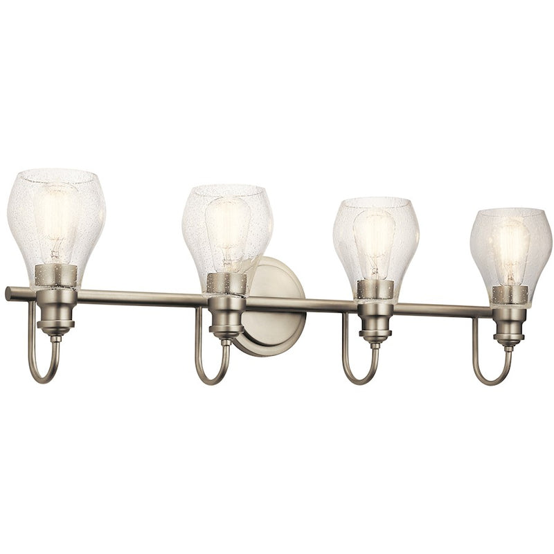Kichler Greenbrier 2-Light Vanity Light | Transitional Black Steel and Clear Seeded Glass | Bathroom Vanity Light | Model 45391BK