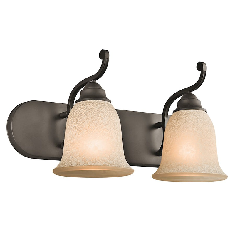 Kichler Camerena 2-Light Vanity Light | Traditional Olde Bronze and White Scavo Glass | Bathroom & Powder Room | 18 x 9 x 8 in | Model 45422OZ