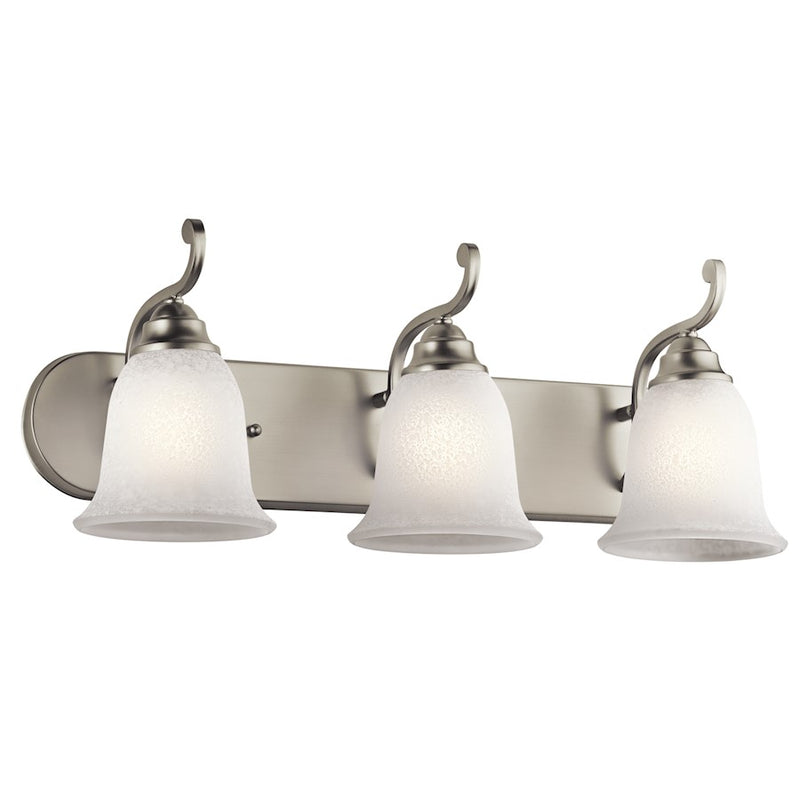 Kichler Camerena 24in 3-Light Vanity Light | Traditional Brushed Nickel and White Scavo Glass | Bathroom & Powder Room | 24 x 9 in | Model 45423NI