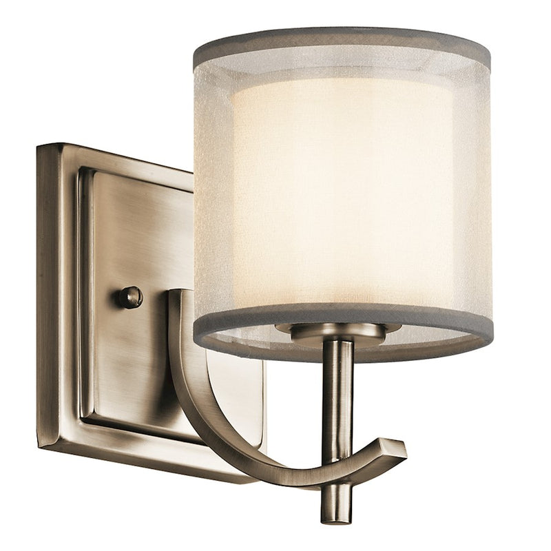 Kichler Tallie 1-Light Wall Sconce | Transitional Antique Pewter Steel and Satin Etched White Glass | Hallway & Bedroom Accent | Model 45449AP