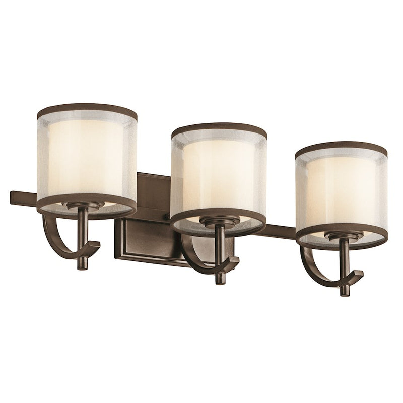 Kichler Tallie 20.5in 3-Light Vanity Light | Transitional Mission Bronze Steel and Satin Etched White Glass | Bathroom Vanity | Model 45451MIZ