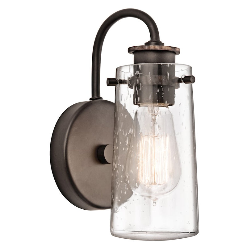 Kichler Braelyn 5in 1-Light Wall Sconce | Industrial Olde Bronze and Clear Seeded Glass | Hallway & Bathroom Accent | 5 x 9.5 in | Model 45457OZ