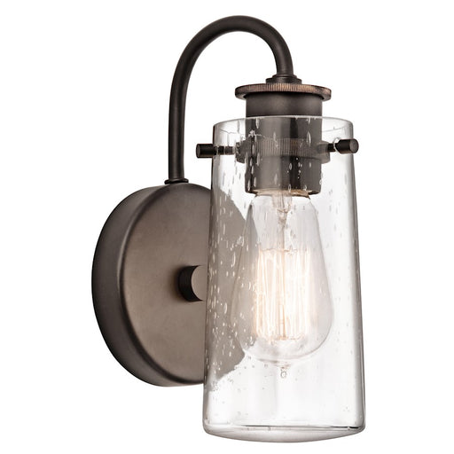 Kichler Braelyn 5in 1-Light Wall Sconce | Industrial Olde Bronze and Clear Seeded Glass | Hallway & Bathroom Accent | 5 x 9.5 in | Model 45457OZ