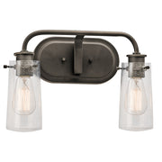 Kichler Braelyn 2-Light Bath Vanity Light | Rustic Olde Bronze Steel & Clear Seeded Glass | Bathroom & Powder Room | Model 45458OZ