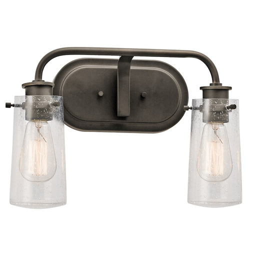 Kichler Braelyn 2-Light Bath Vanity Light | Rustic Olde Bronze Steel & Clear Seeded Glass | Bathroom & Powder Room | Model 45458OZ