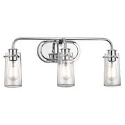 Kichler Braelyn 24in 3-Light Bath Vanity Light | Industrial Chrome and Clear Seeded Glass | Bathroom & Powder Room | 24 x 10 x 7 in | Model 45459CH