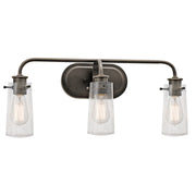 Kichler Braelyn 24in 3-Light Bath Vanity Light | Rustic Olde Bronze and Clear Seeded Glass | Bathroom Vanity | 24 x 10 x 7 in | Model 45459OZ