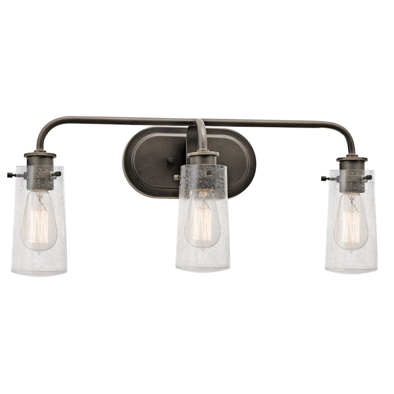 Kichler Braelyn 24in 3-Light Bath Vanity Light | Rustic Olde Bronze and Clear Seeded Glass | Bathroom Vanity | 24 x 10 x 7 in | Model 45459OZ